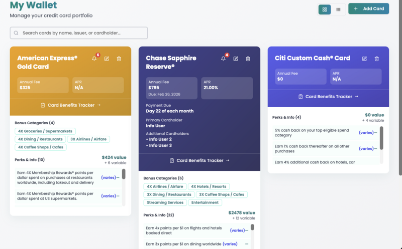 Points Wallet Card Portfolio